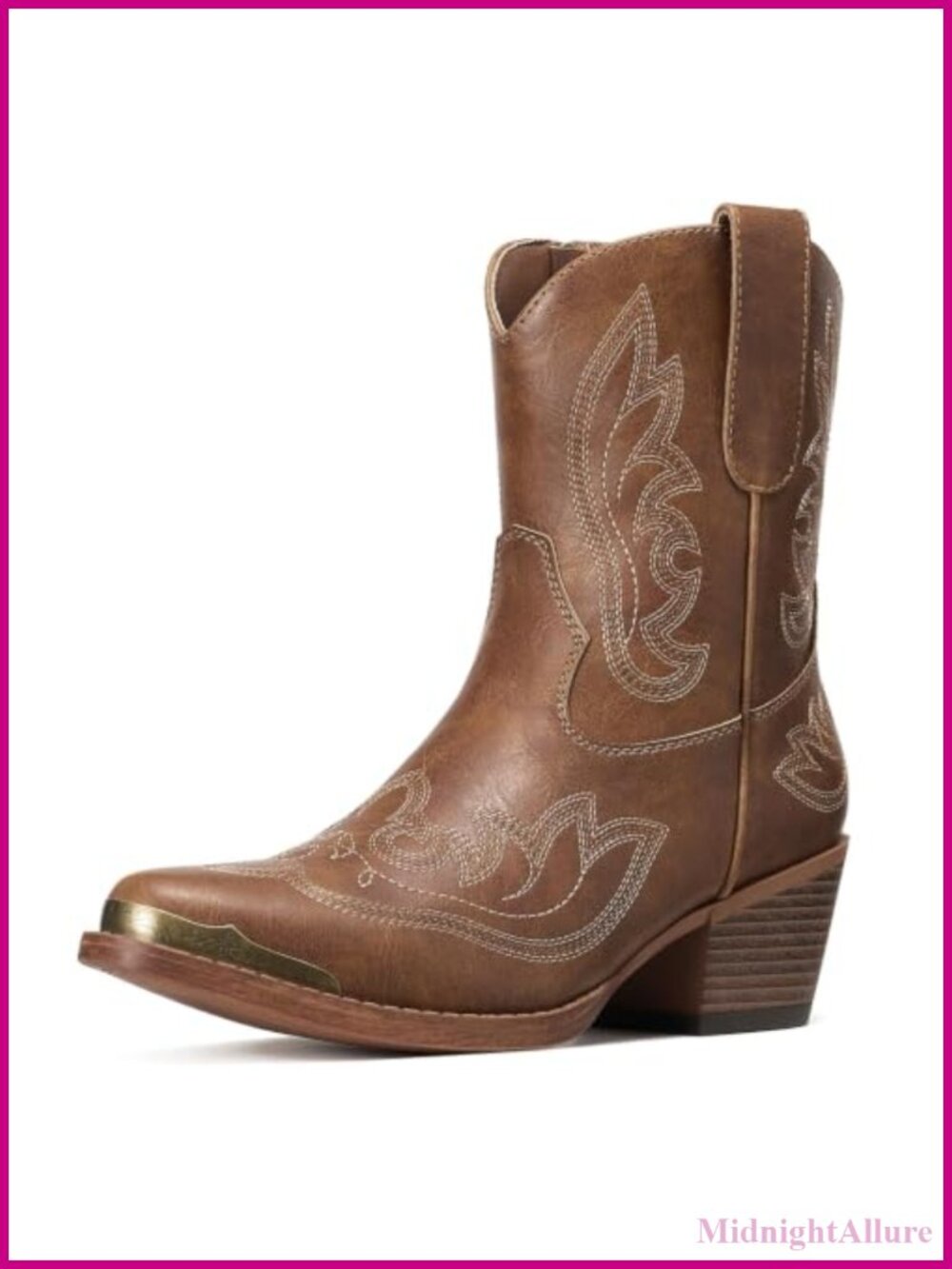 Rollda Women's Western Ankle Cowboy Boots Snip Toe Chunky Heel Side Zip